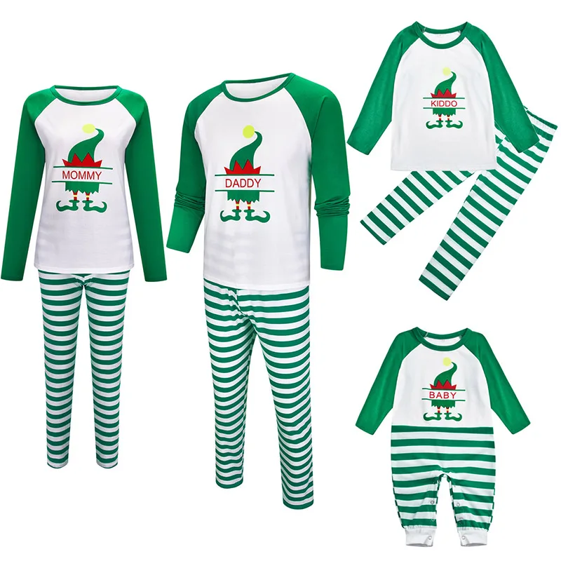 

Women Men Baby Set Christmas Family Pajamas Set Cartoon Stripes Father Mother Son Daughter Clothes Family Matching Outfits