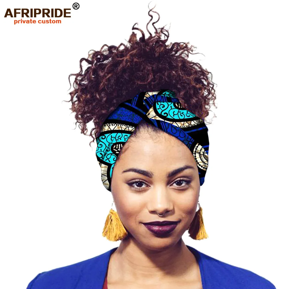 Африканский Анкара принт головные уборы для женщин AFRIPRIDE bazin richi 200 см* 12 см Женская повязка на голову из хлопка Повседневный модный стиль A18H001 - Цвет: 539J