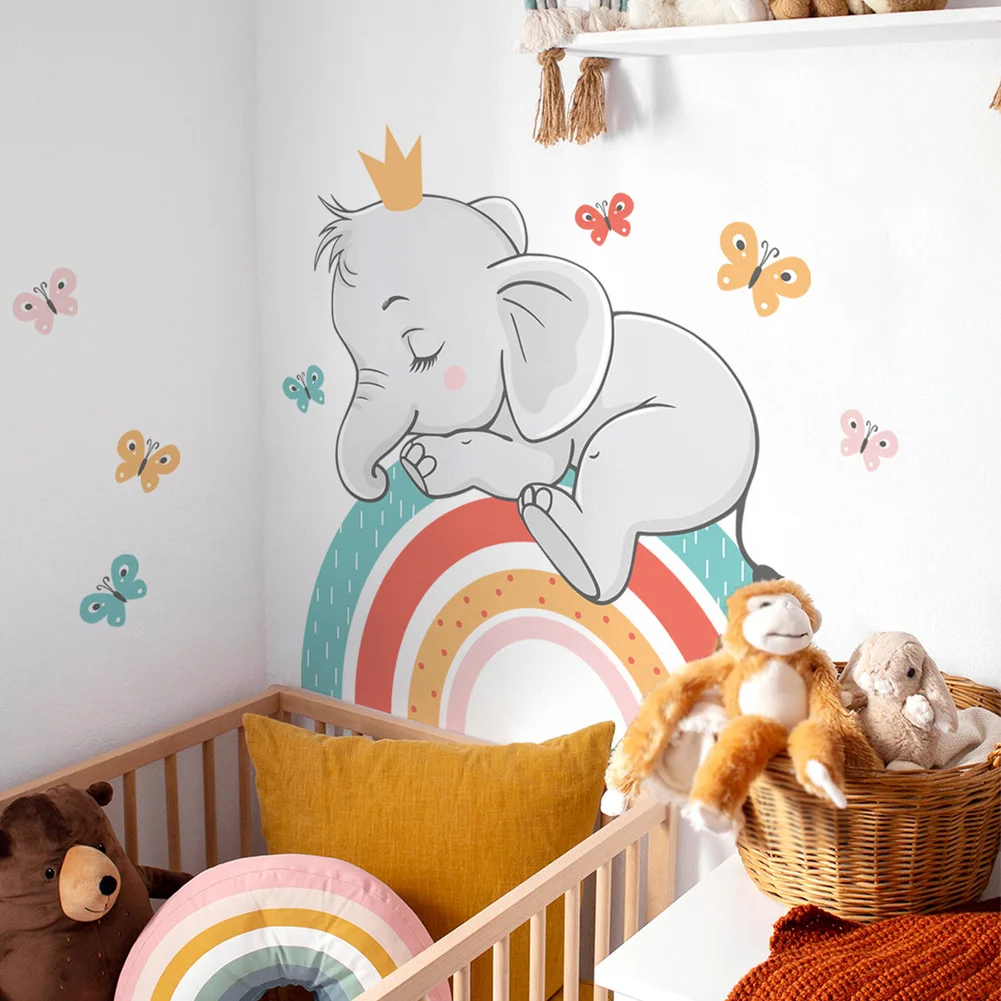Vlinder Regenboog Olifant Muursticker Voor Kids Babykamer Slaapkamer  Woondecoratie Decals Stickers Cartoon Nursery Behang - AliExpress