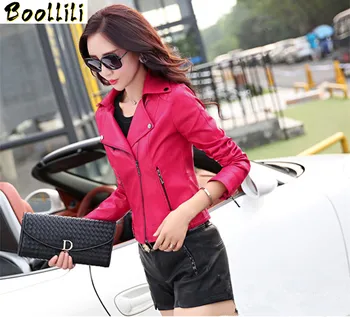 

Boollili 2020 Women Fashion Leather Jacket Coat Spring Autumn Clothing Motorcycle Short Coats Faux Sheep Leather Jackets