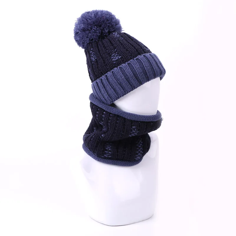 C Высокое Качество Pom Beanie шапка и кольцо шарф Набор для женщин Зимняя теплая Толстая ветронепроницаемая шапка с подкладкой шейный шарф набор - Цвет: C