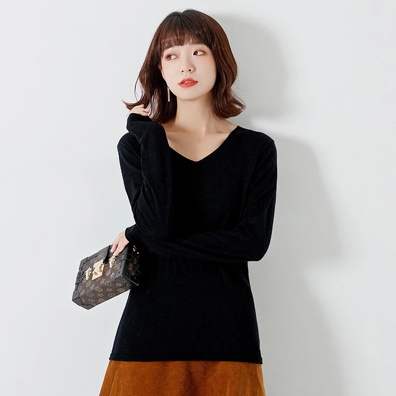 

Hot Sale VNeck Sweaters Women 100% Cashmere and Wool Knitted Pullovers Ladies Jumpers 6Colors new Fashion Thin Clothes