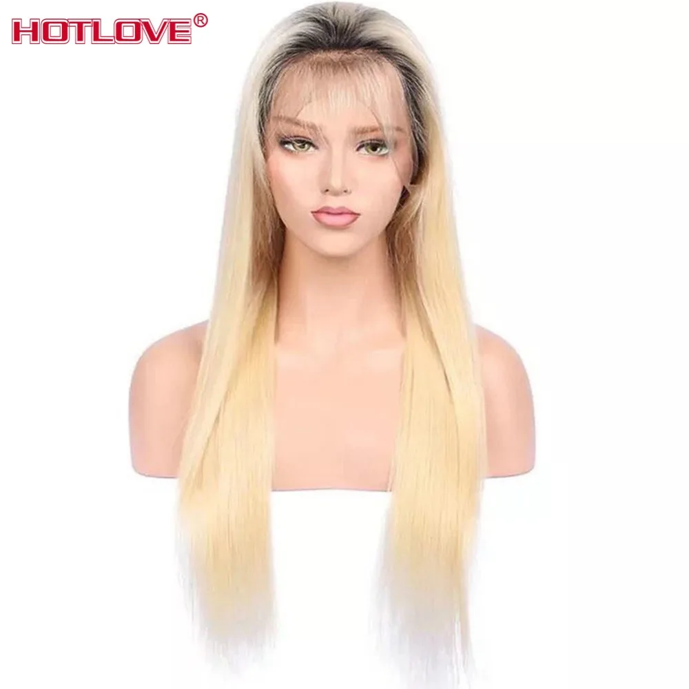 1b613 блондинка Синтетические волосы на кружеве парики из натуральных волос для Для женщин бразильские прямые волосы парики 13x4 волосы цвета блонд для наращивания Синтетические волосы на кружеве парик человеческих волос 150% Плотность