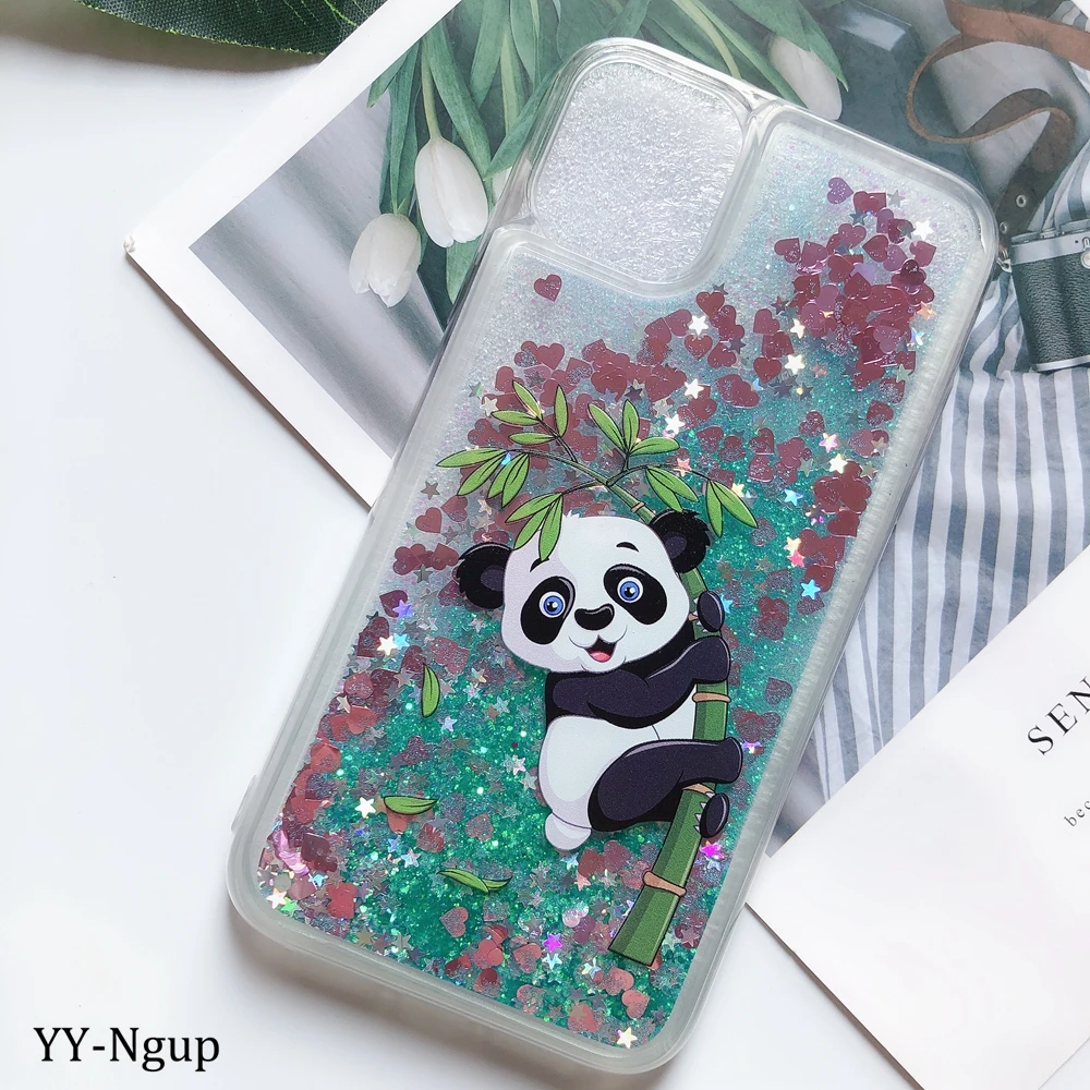 Блестящий чехол для iPhone 7, iPhone 11 Pro, чехол с милой пандой, динамическая жидкость для iPhone X, XR, XS Max, 5, 5S, SE, 6, 6 S, 8 Plus, чехол для женщин