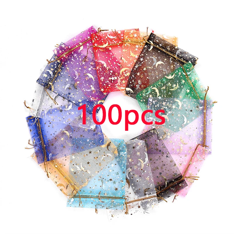 100 шт. разноцветные подарочные сумки из органзы на шнурке | Дом и сад