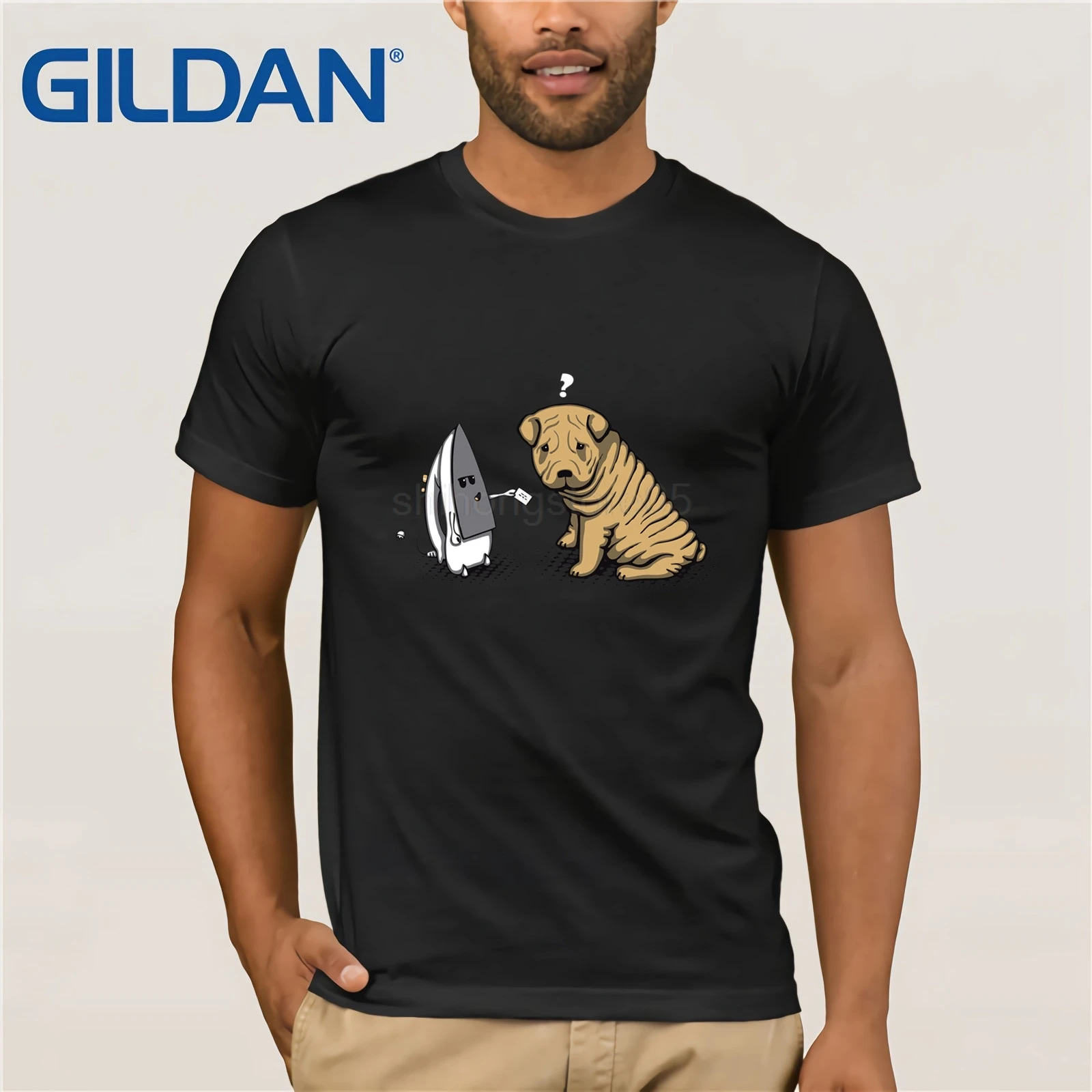 

New Summer Iron And Shar Pei Doge T-shits Men Design Tee Shirt In Boys Pure Cotton Vintage Pattern Short Sleeve T-shirt