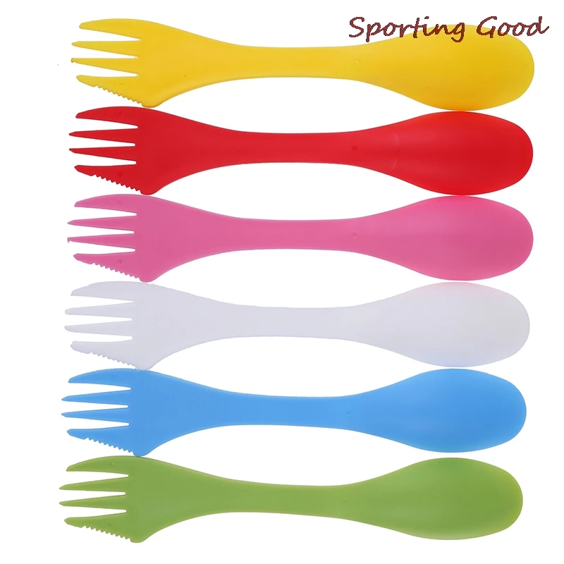 HOT Outdoor Spork 3 In 1 Spoon Fork Cutter Camping Hiking Picnic Utensils Plastic Combo Travelling Gadget Cutlery | Спорт и