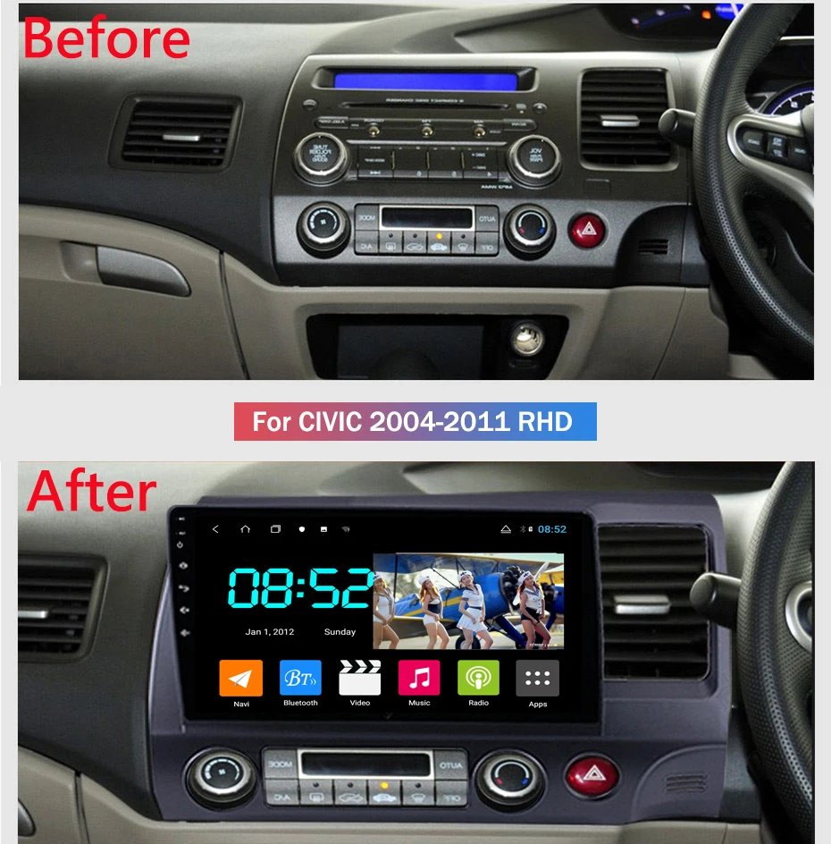 Top Android 8.1 CAR DVD 1din multimedia Navi system for Honda Civic 2004-2011 RHD car gps navigation stereo head unit BT SWC WIFI 1