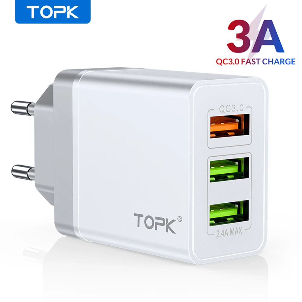 TOPK Quick Charge 3 0 USB зарядное устройство для Samsung S10 S9 Xiaomi Mi 9 Redmi Note 7 Fast QC EU дорожный