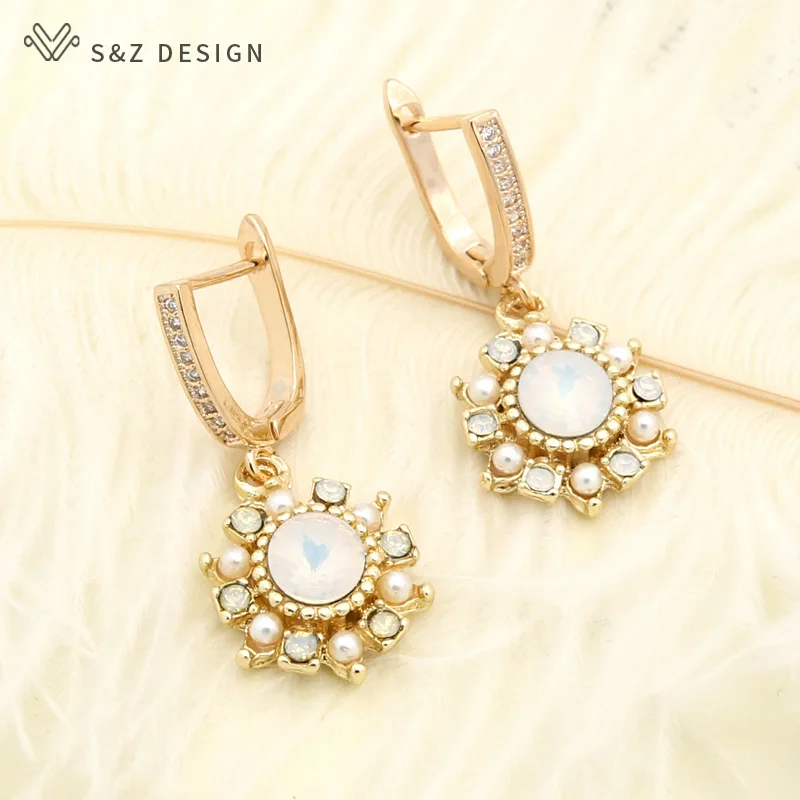 S&Z DESIGN Japanese South Korean Cubic Zirconia Gold Color Dangle Earrings New Fashion For Women Wedding Party Elegant Jewelry