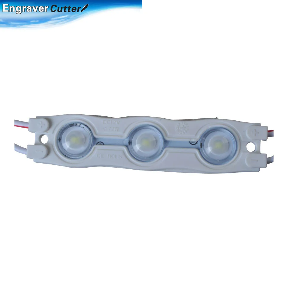 Влагозащищенный LED модуль SMD 2835 для наружного использования(3 LED с оптич. линзами; 0,72Вт; 70x16x7мм