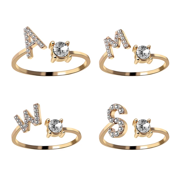 A-Z Letter Adjustable Opening Gold Rings For Women Couple Alphabet Name Men Initials Ring Wedding Finger Jewelry anillos mujer 1