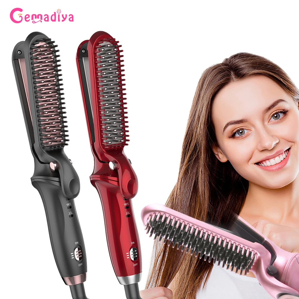 

Hair Comb Straightener Flat Irons Heating Comb 2 in 1 Straighteners Brush Curler Pressing Straight Styler Hair Curling Iron Comb