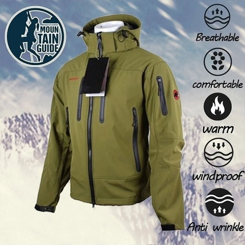 Уличная теплая ветровка Polartec, Мужская зимняя флисовая куртка с капюшоном, ветронепроницаемая и водонепроницаемая мягкая куртка