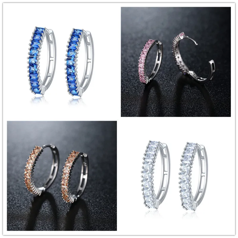 Серьги-кольца Iced CZ для женщин, ювелирные изделия в стиле бохо, серьги с синим цирконием, подарок для девочки, роскошные серьги с цирконием и кристаллами, Brincos Para As Mulheres