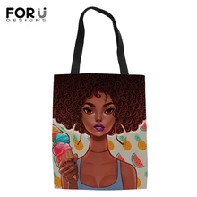FORUDESIGNS/Модные женские льняные мешочки в африканском стиле с принтами для девочек; парусиновые сумки для девочек; дизайнерские сумки для покупок с героями мультфильмов