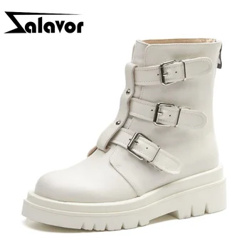 

ZALAVOR Size 34-43 Women Ankle Boots Real Leather Buckle Zipper Fashion Platform High Heel Winter Shoes Woman Daily Footwear