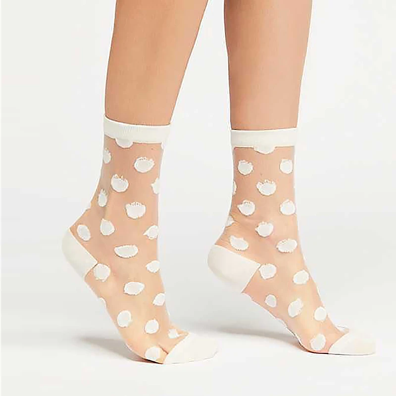 6 цветов. Винтажные женские тонкие флуоресцентные носки в горошек. Забавные женские прозрачные сетчатые носки в горошек Женские Чулочные изделия