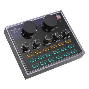 

Double Cell Phone Broadcast Live Sound Card Multiple Effects Audio Mixer Karaoke Bluetooth 5.0 Headset External USB Webcast