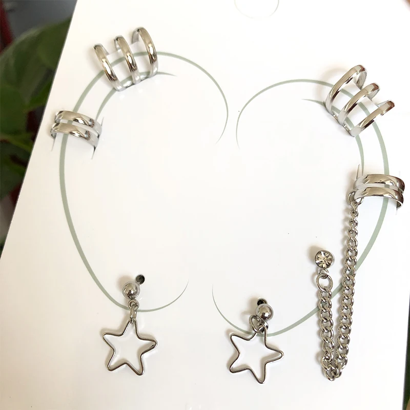 New Fashion Punk Stars Ear Clip Cuff Wrap Earrings No Piercing-Clip On Cartilage Earrings for Women Girls Earrings Jewelry