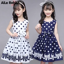 От 3 до 12 лет платье в горошек для девочек; коллекция года; Летнее бальное платье без рукавов с бантом; Детские платья принцессы; детская одежда