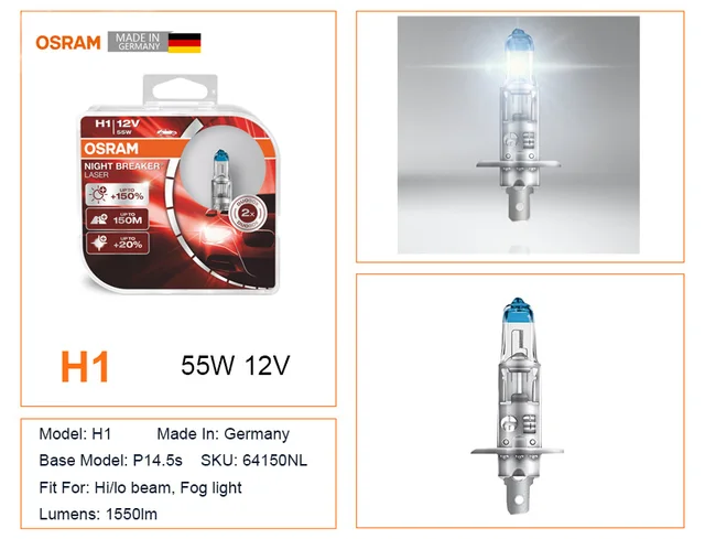 Osram H1 H3 H4 H7 Night Breaker Laser Halogen Auto Bulbs Headlight H8 H11  Hb3 9005 Hb4 9006 12v 3700k (2 Pcs) - Car Headlight Bulbs(halogen) -  AliExpress