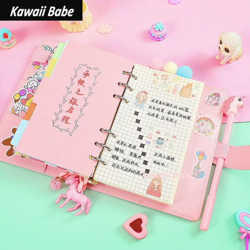 Pink Kawaii Stationery A6 PVC Glitter Diary Journal Planner Cute Unicorn  Pig Cat