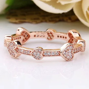

Original Rose Alluring Hearts With Crystal Rings For Women 925 Sterling Silver Ring Wedding Party Gift Fine Jewelry