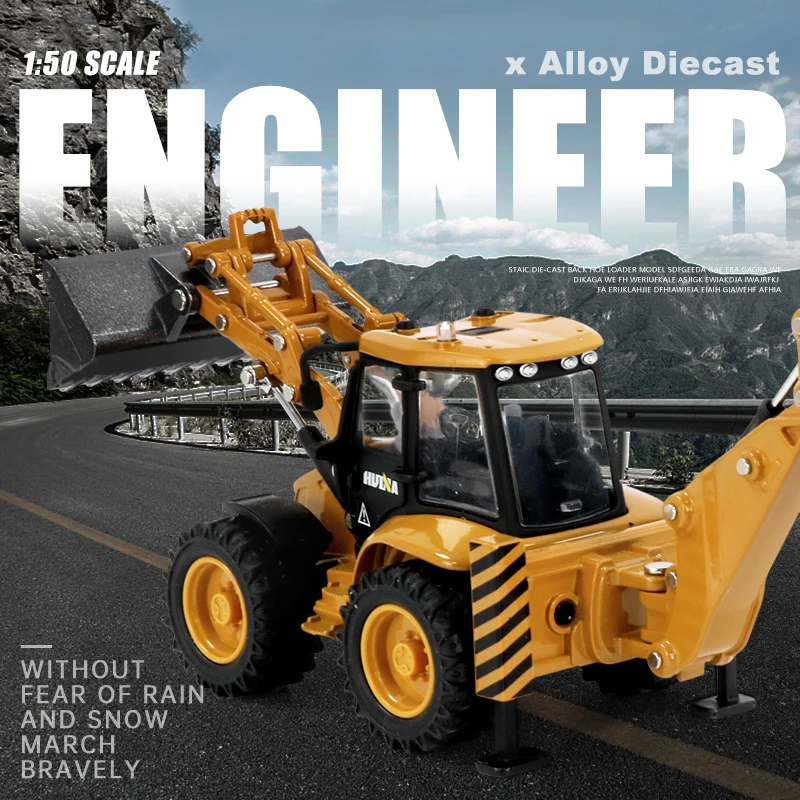 1:50 Diecast Excavator Engineering Vehicle Model Alloy Front Back Hoe Loader Toy 