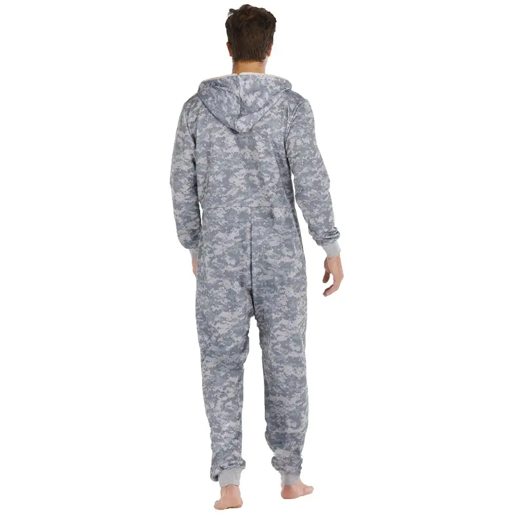 Camouflage Gray Jumpsuits Men Sweatshirt Hooded Onesies Autumn Winter Long Sleeve Pyjama Male Tracksuit Rompers Cool Suit