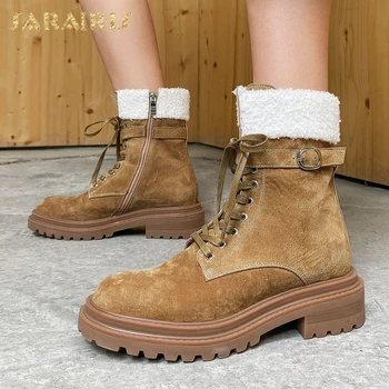 

Sarairis 2020 Fashion Comfy Trent INS Luxury Boots Woman Shoes Cow Suede non-slip Belt Buckle Office Shoes Ladies Booties