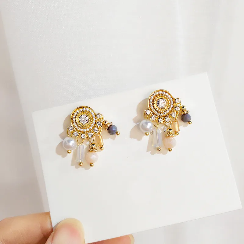 

Dominated new 2019 Vintage style contracted Water Drop design Resin sweet crystal pearl Women Drop earrings temperament