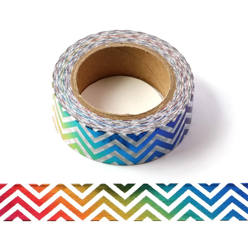 Cinta Washi decorativa de papel de aluminio de 10M, pegatina zigzag de Arco Iris para álbum de recortes, cinta adhesiva japonesa, suministros para escuela y oficina