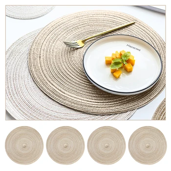 

4PCS Mats Insulation Mats Threaded Round Placemats Coasters Hand-Woven Table Top Non-Slip Dish Mat Decoration Home Pad