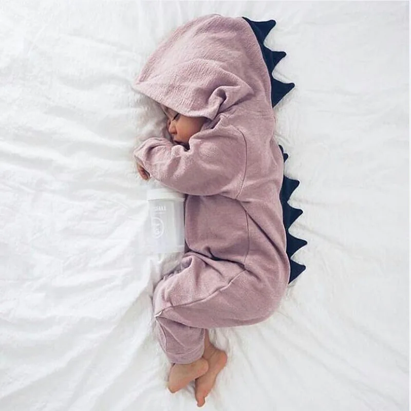 6-18M Baby Romper New Born Zipper Hooded Baby Clothing Purple Beige Bebe Spring Autumn Baby Jumpsuit Cute Dinosaur Climbing Suit