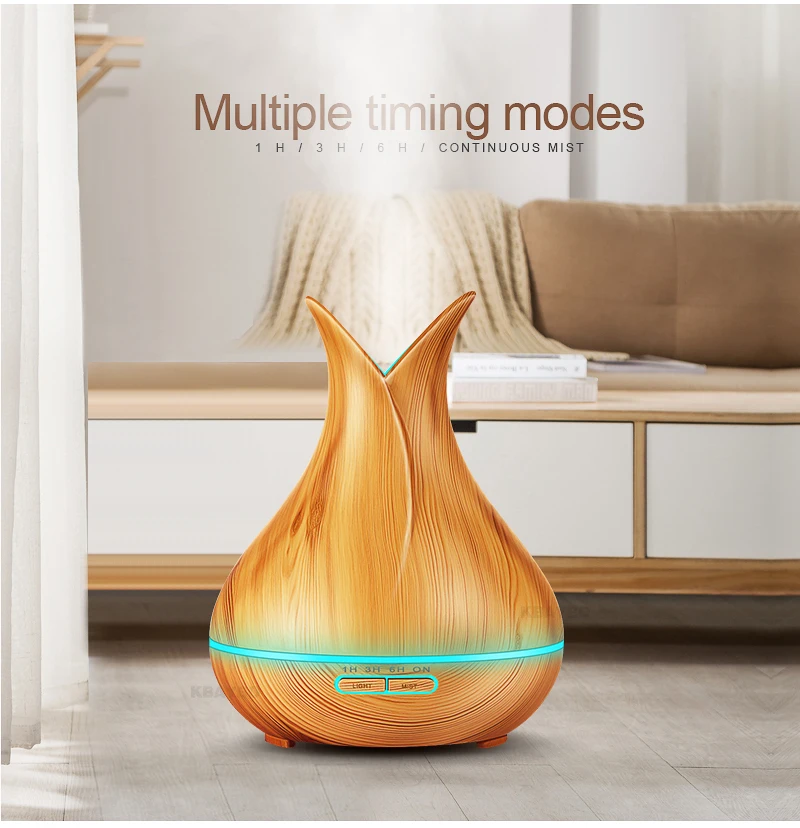 Acheter Diffuseur d huile essentielle d arome de 400ml humidificateur d air ultrasonique fabricant de brume fraîche de Grain en bois 7 lumières de LED à couleur changeante pour la maison