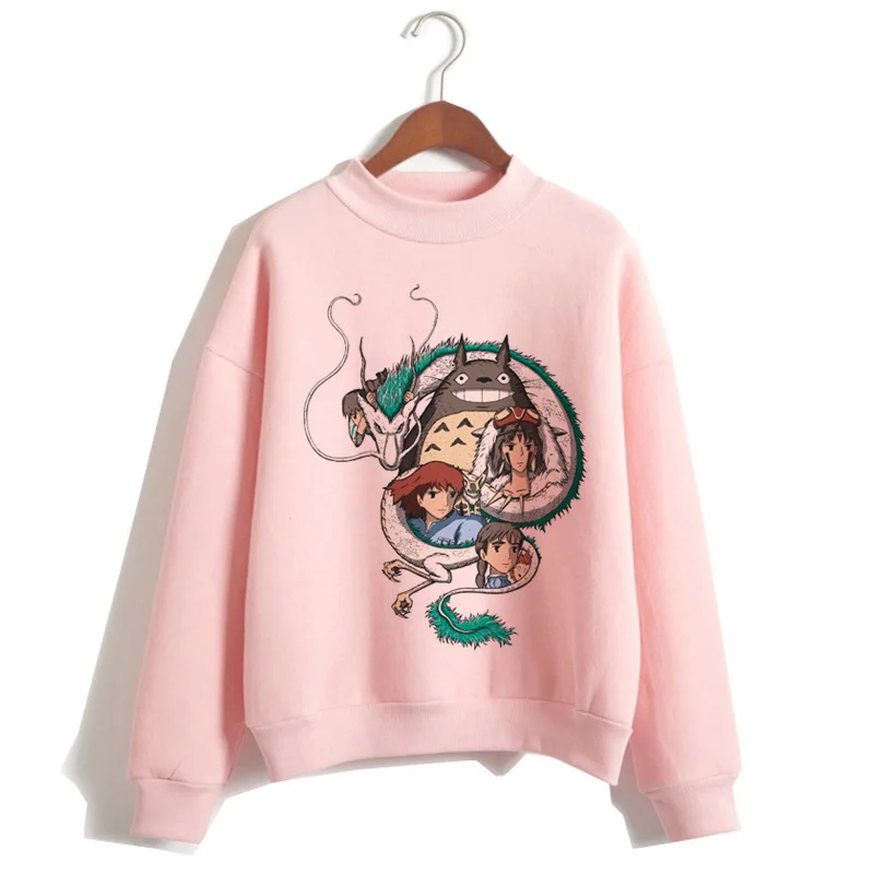 Унесенные призраками Тоторо японский капюшон Женская толстовка Studio Ghibli kawaii Толстовка негабаритных мультфильм женский ulzzang розовый Аниме - Цвет: 424