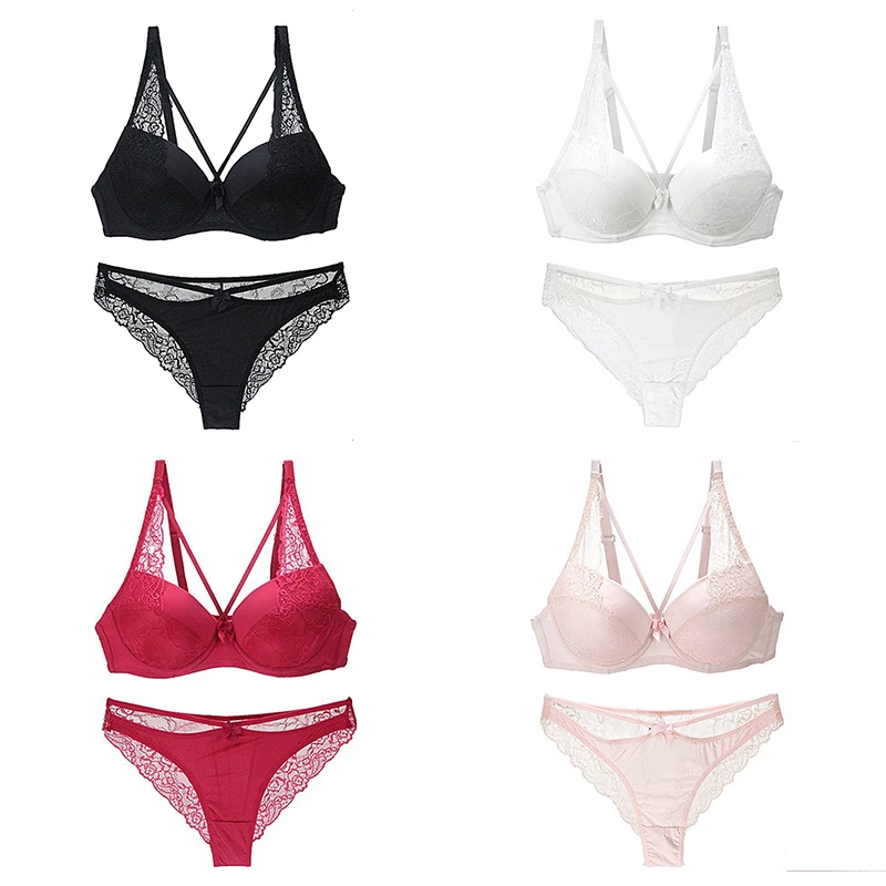 

Wholesale Women Bras Set Lace Bow Decor Push Up Bra Underwear Set Fashion Novel Solid Color Bra & Brief Sets