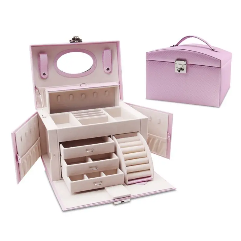 

Faux Leather Jewelry Box Organizer 6 Colors Available Vintage Gift Case U50C