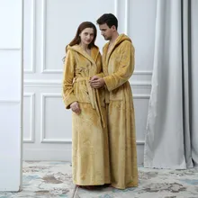 Одежда для влюбленных, для мужчин, с капюшоном, утолщенный, коралловый флис, халат, халат, платье, пижама, одежда для сна, с карманами, мужские сексуальные Зимние халаты, высокое качество