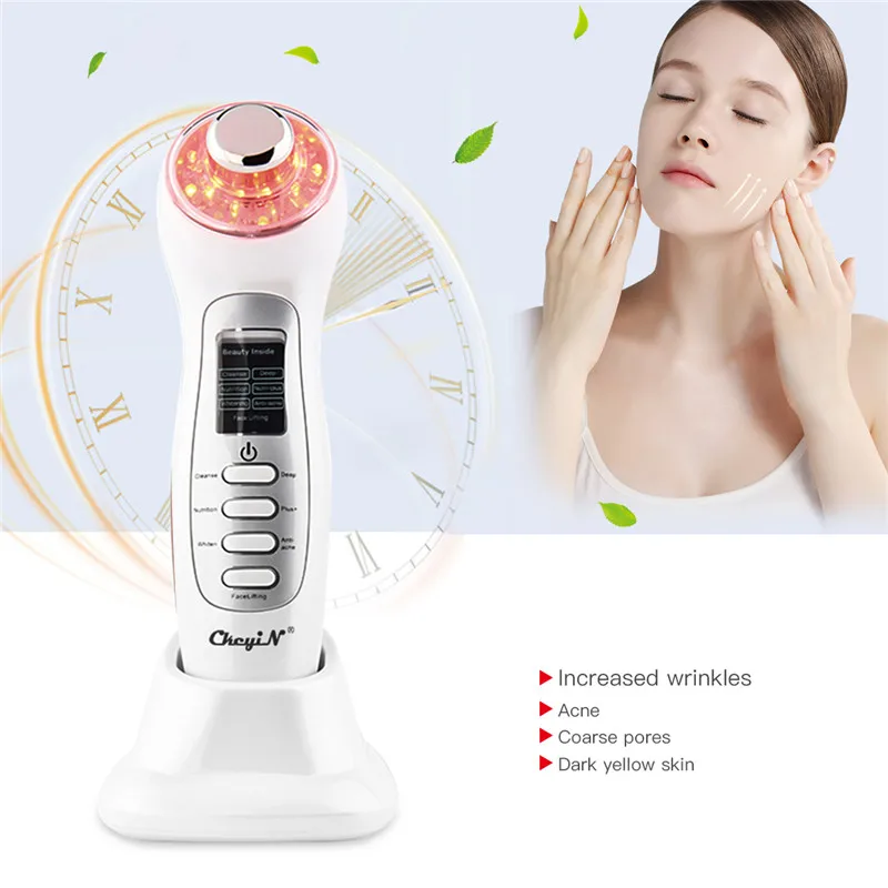 Ultrasonic Ion Facial Beauty Machine LED Photon Light Therapy Face Cleaner Wrinkle Removal Anti Agi