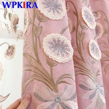 

Embossed Embroidery Blue Thick Chenille Curtains for Living room Pink Curtain Bedroom Wedding room Nordic Curtain Tulle M1293