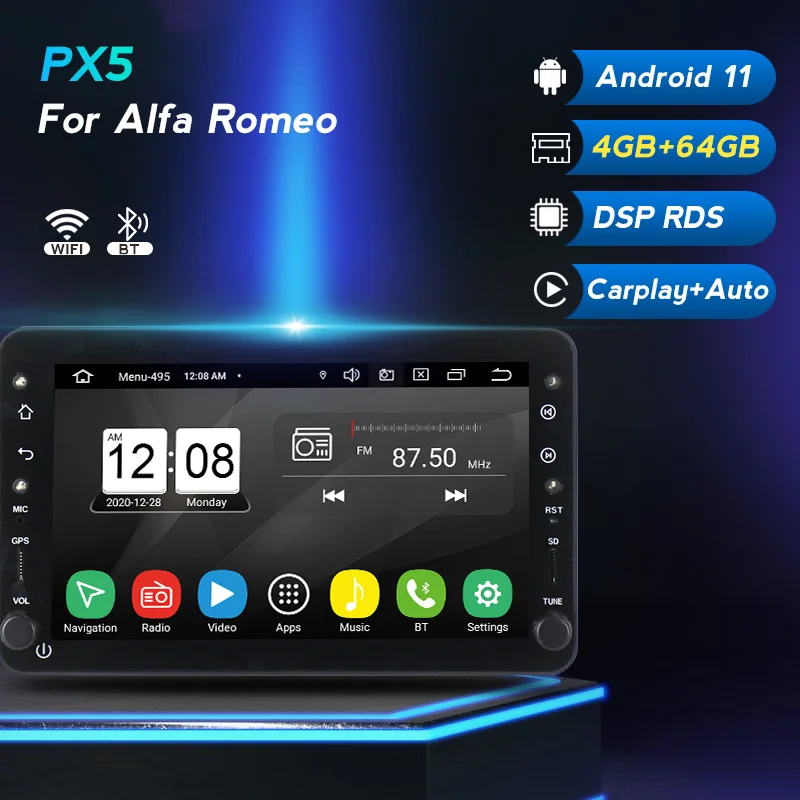 8 ядро IPS DSP 4 Гб 64 2 Din Android 11 передний бампер автомобиля радио GPS навигации для Alfa Romeo