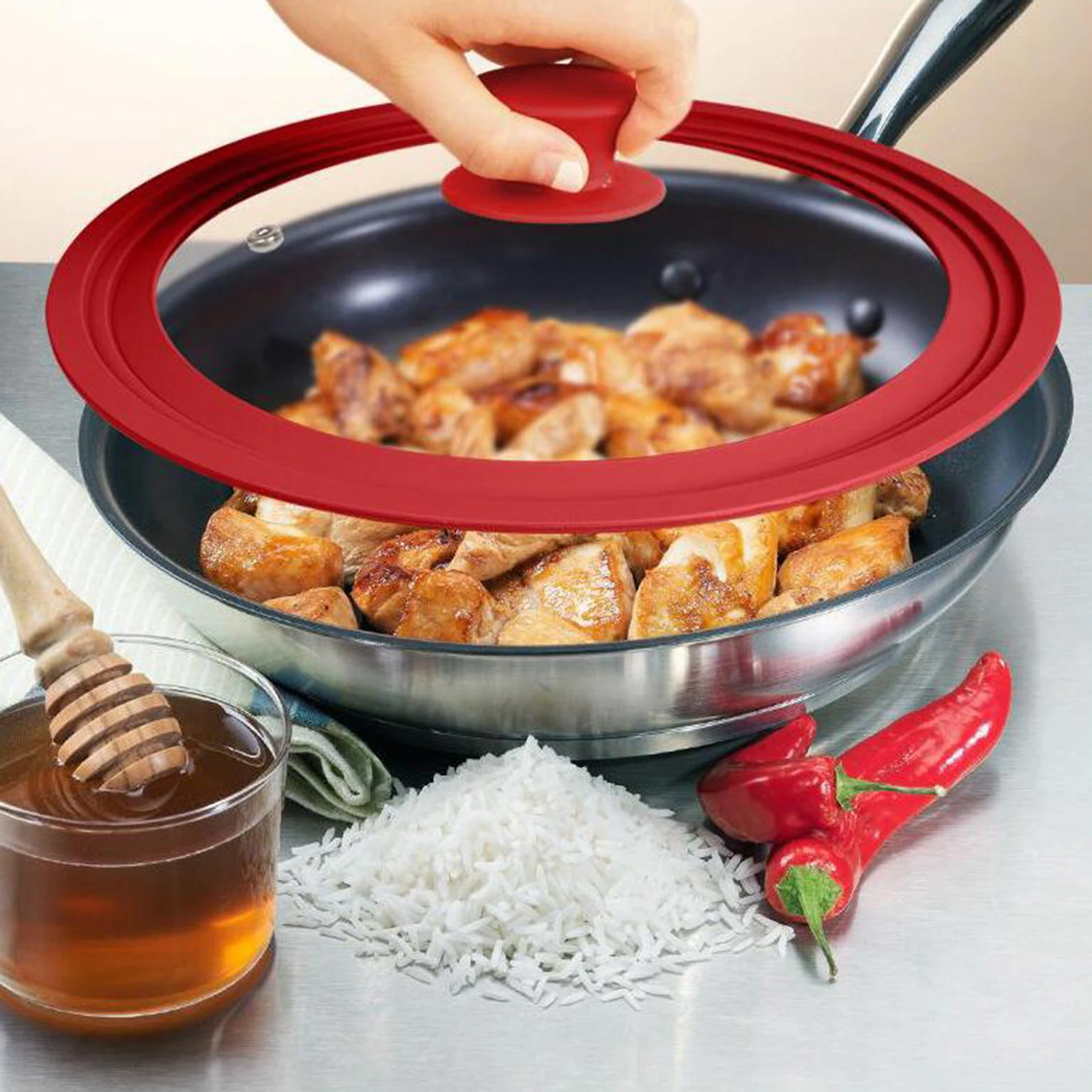 Alpha Living Universal Silicone Cookware Pots And Pans Vented Tempered Glass-Graduated Lid With Easy Grip Fits 9.5", 10" 11" (Small
