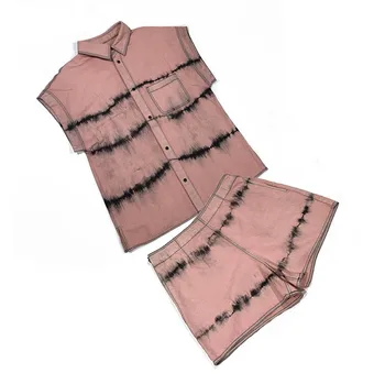 

Top Quality Jeans Shorts Set 2020 Summer New Hot Sale Pink Tie-dye Short Sleeve Loose Denim Jackets + Designer Fashion Shorts