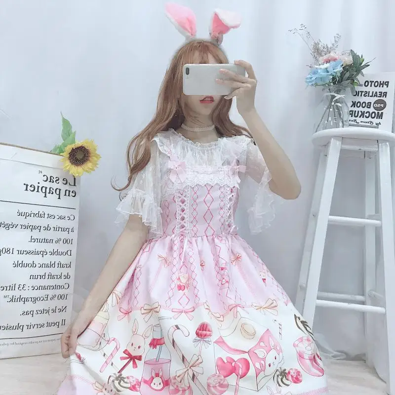 Japanese Sweet JSK Lolita Suspender Dress for Women Summer Cosplay