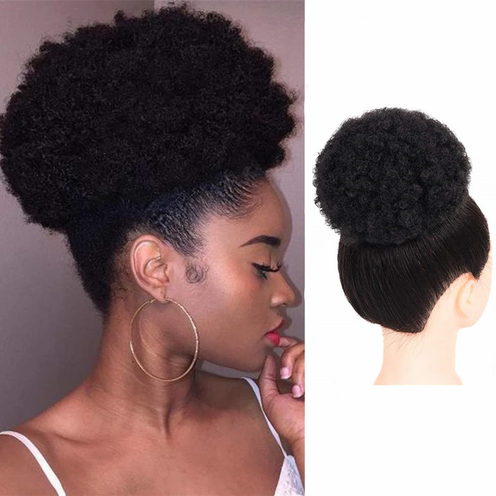 Promoción Halo Lady Beauty-moño de pelo humano brasileño Updo Afro, postizo de pelo corto con cordón, coleta rizada, Clip no Remy zOK9ZQl9Z