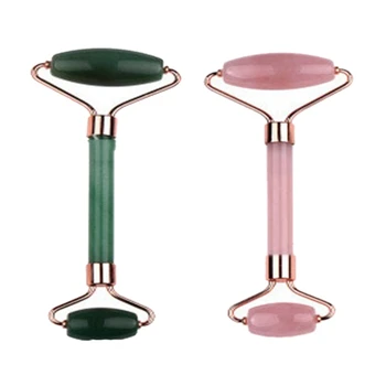 

2 Pcs Natural Stone Jade Roller Roller Double Head Jade Massage Roller with Fixed Point Real Stone Facial Massager for Skin Care