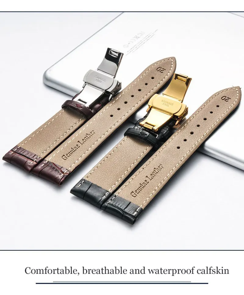WLISTH Новые Кожаные Ремешки для наручных часов с узором «крокодиловая кожа», ремешок для часов с двумя ремешками 18 мм~ 24 мм с бабочкой, аксессуары для часов