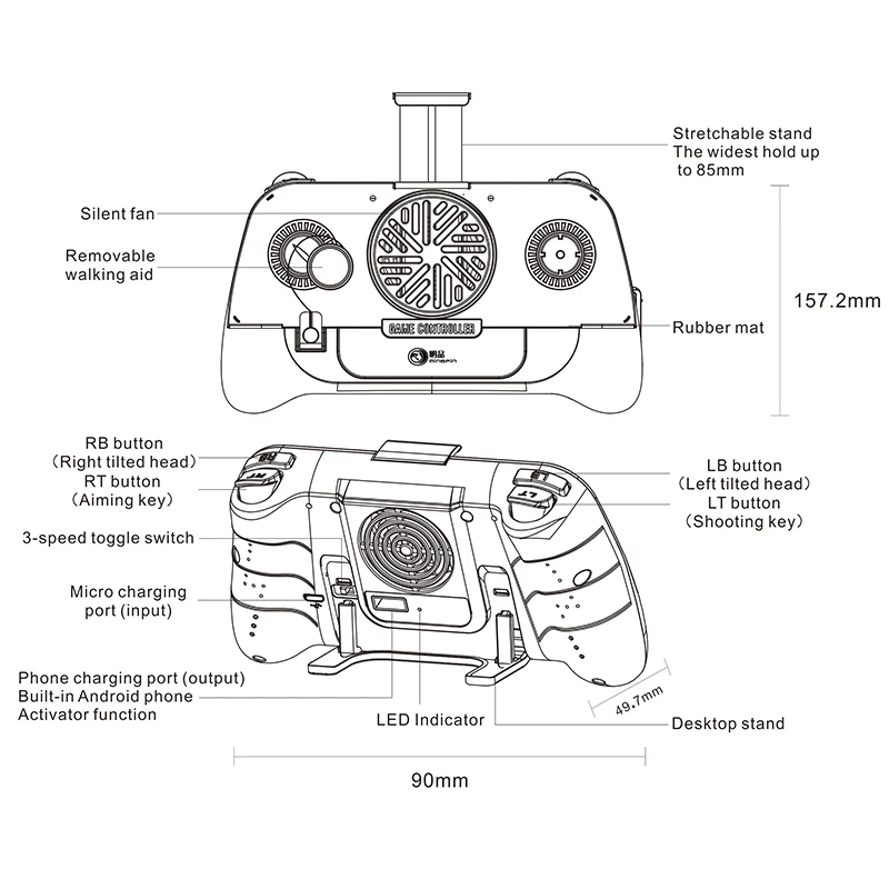  G2 Bluetooth PUBG Controller Gamepad L1R1 Trigger With Cooling Fan Game Joystick Grip Holder For IO